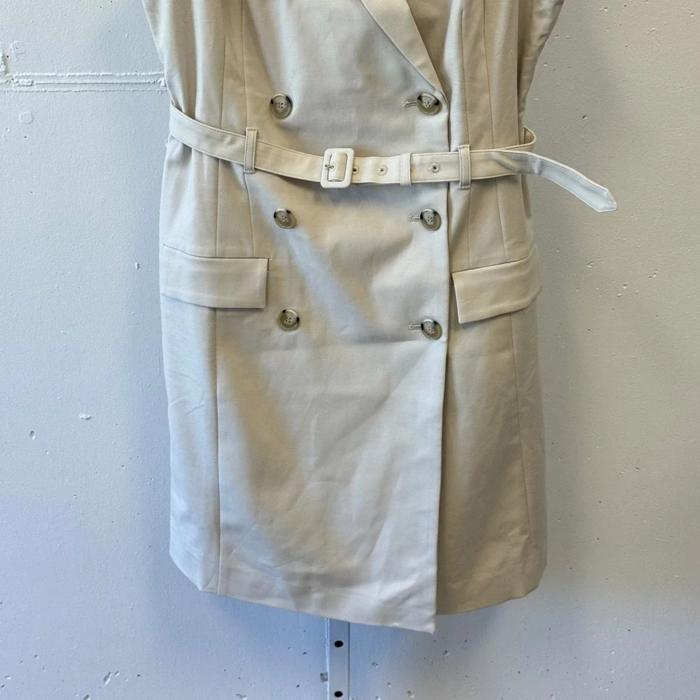 NWT Ann Taylor Sleeveless‎ Double Breasted Trench Dress Beige Tan Belted Size 10